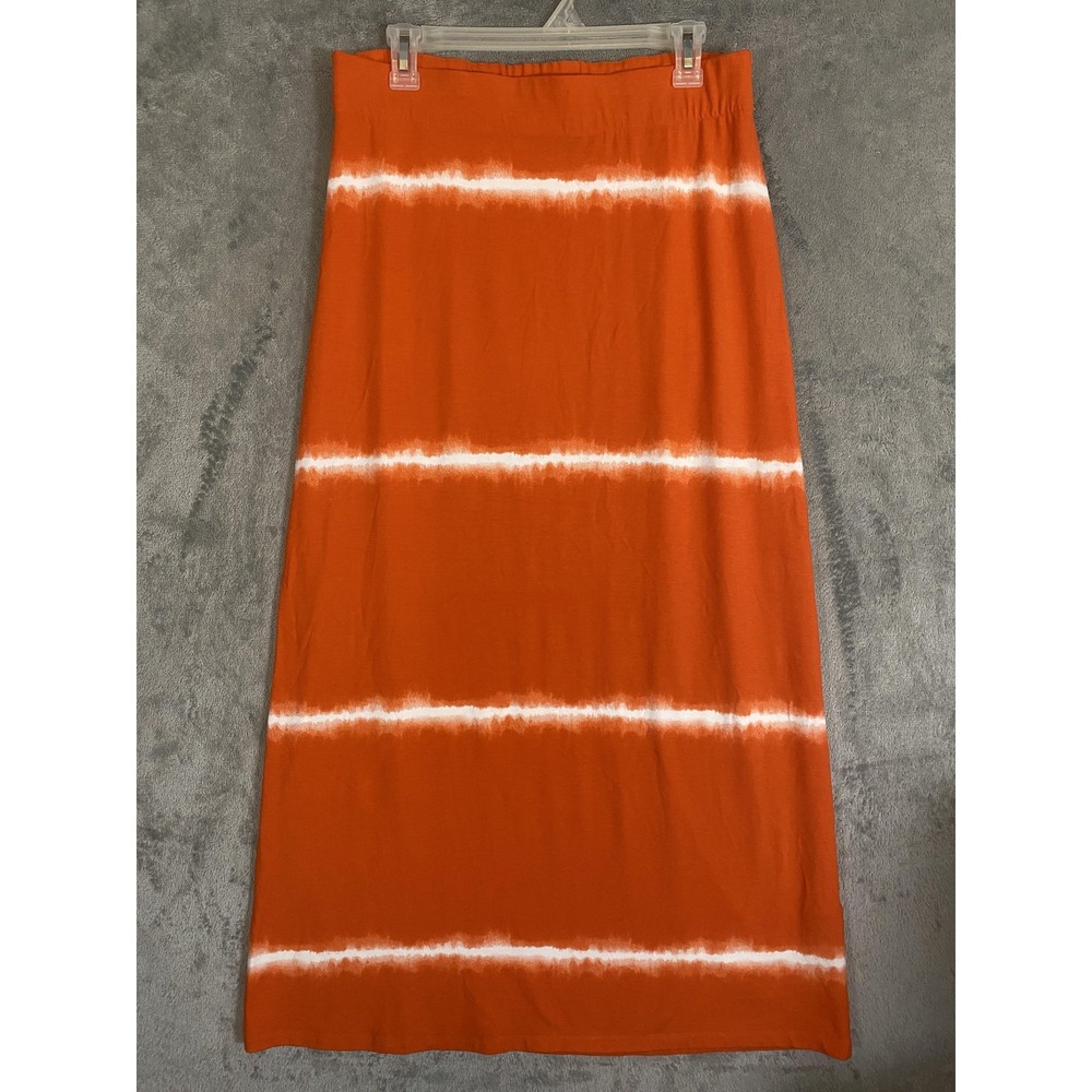 Chico's Skirt‎ Womens Size 1 Orange White Tie Dye Long Stretch Casual Colorful